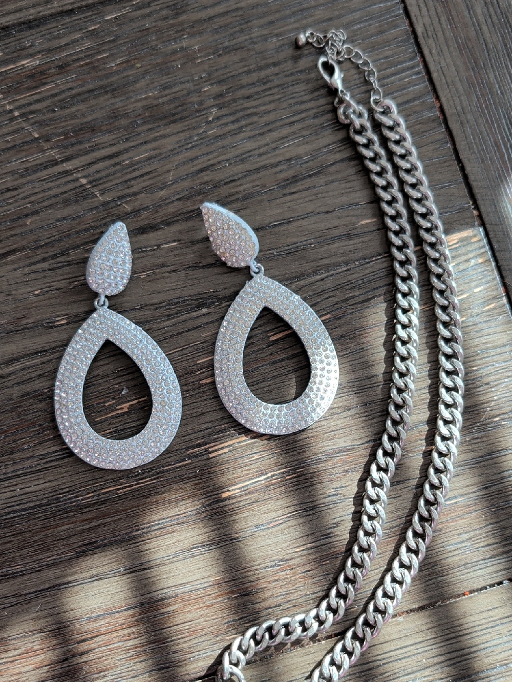 Pave Teardrop Dangle Earrings in Silver